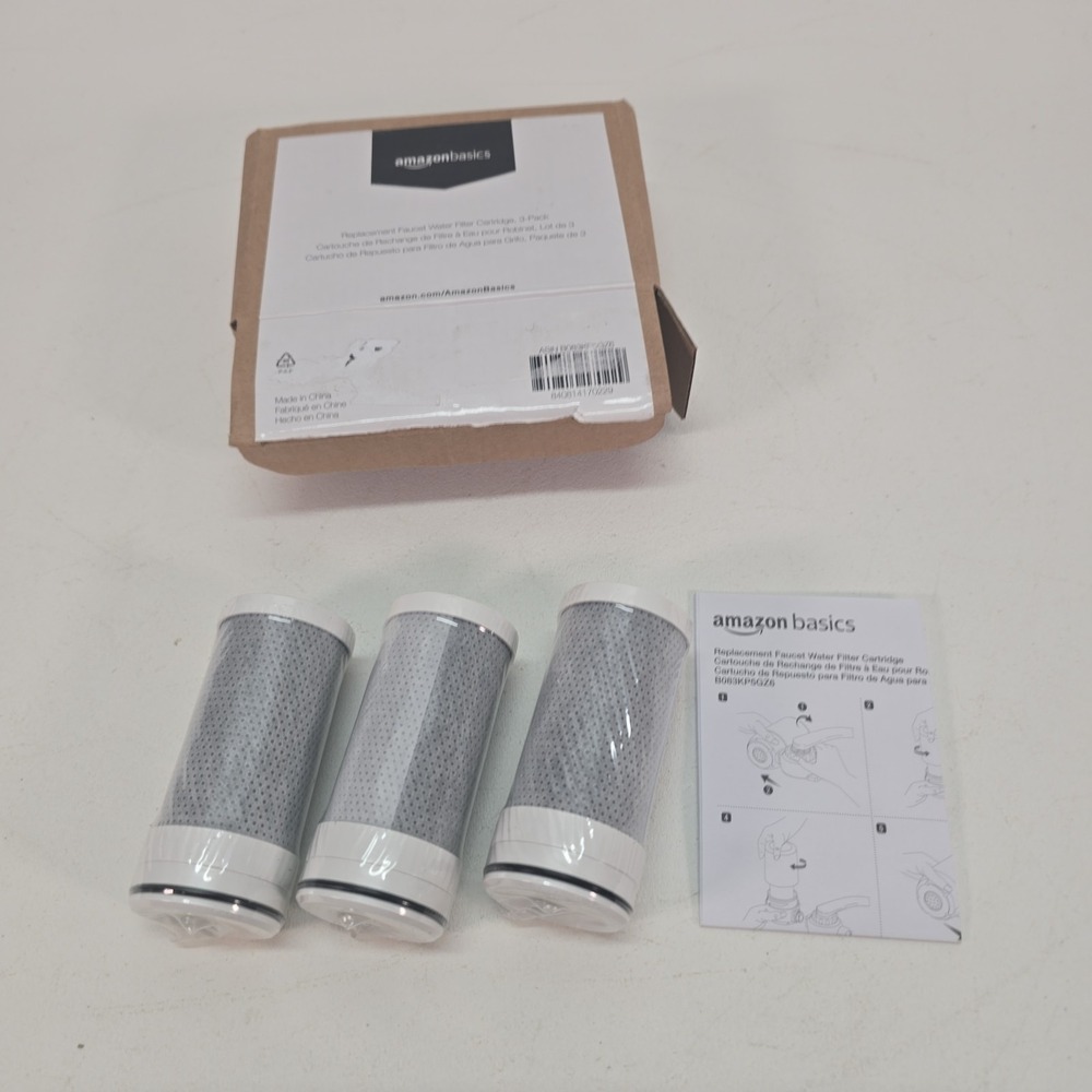Faucet Filter Replacement, 3-Pack Water-Filter Cartridge, 5-Layer High-Eff